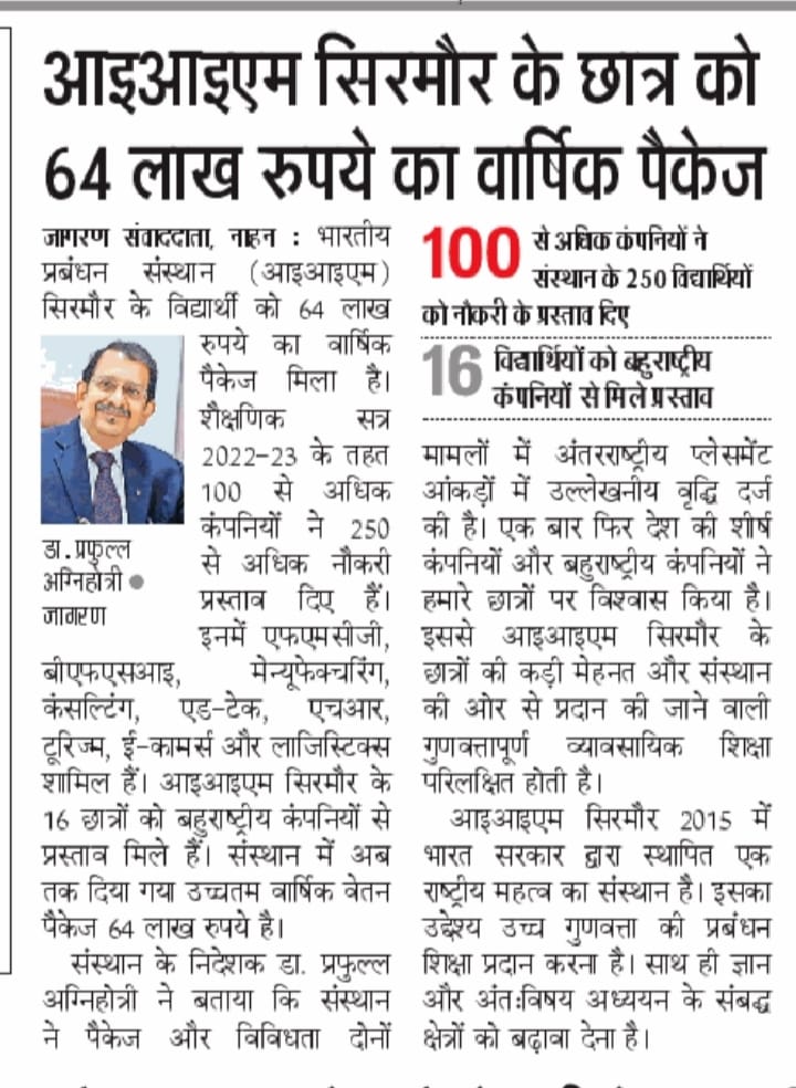 IIM Sirmaur records great International Placements 1