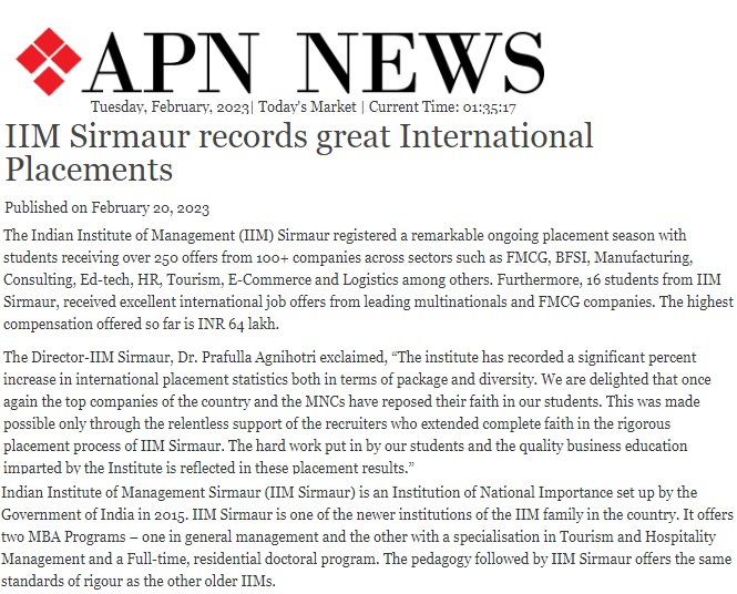 IIM Sirmaur records great International Placements 12