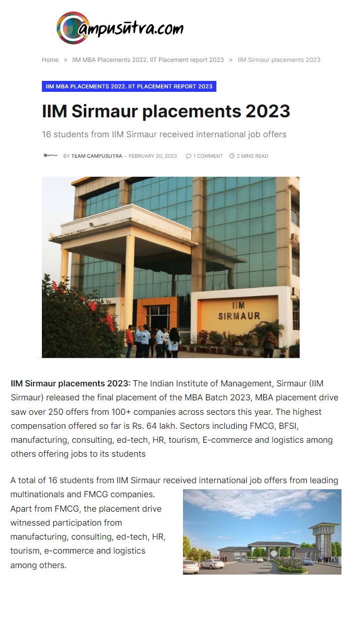 IIM Sirmaur records great International Placements 3