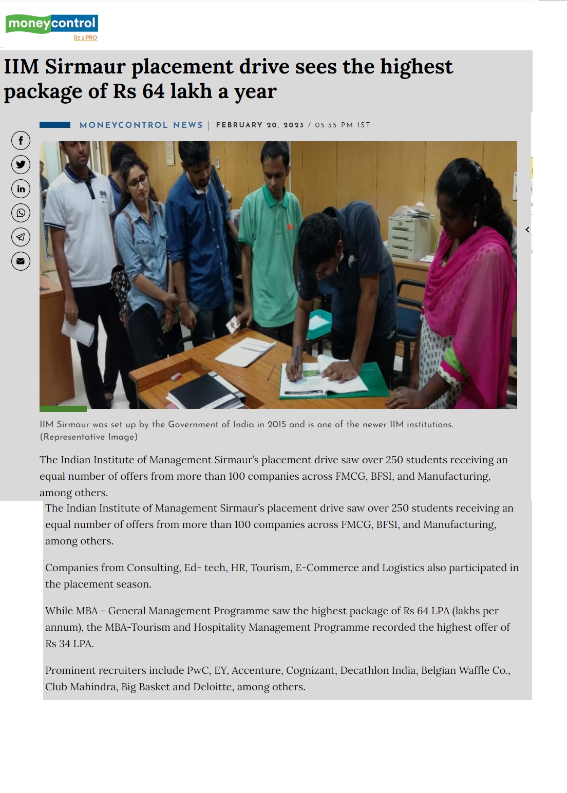 IIM Sirmaur records great International Placements 4