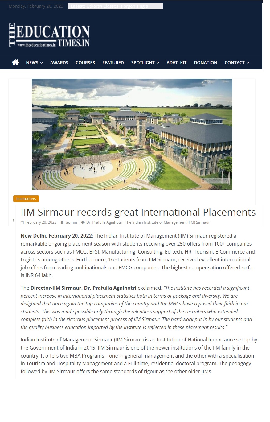 IIM Sirmaur records great International Placements 5